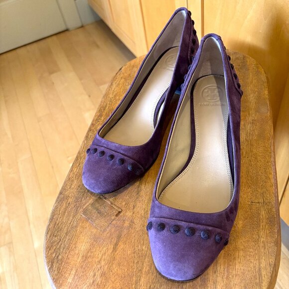 Tory Burch Colt Studded Pump Luxe Block High Heels - Purple - Sz 7.5 - Picture 3 of 8